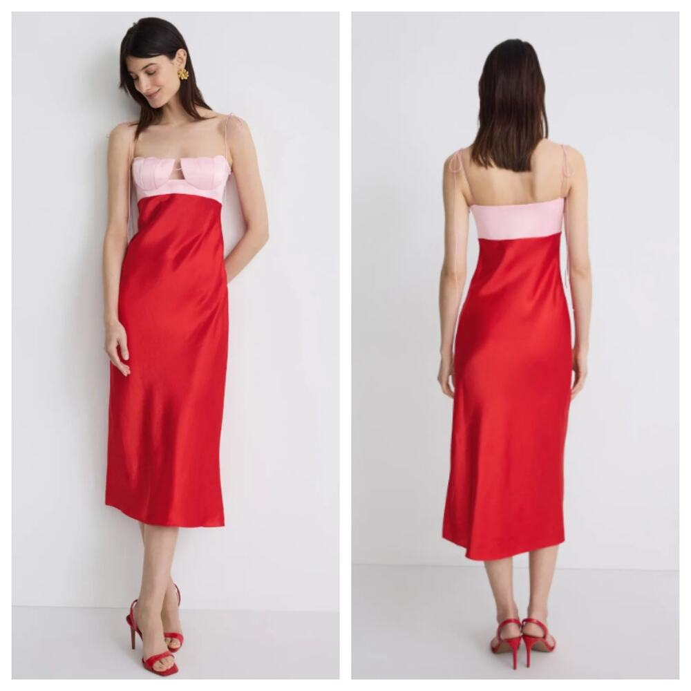 Anna October Atena Red Colorblock Midi Dress Size XL